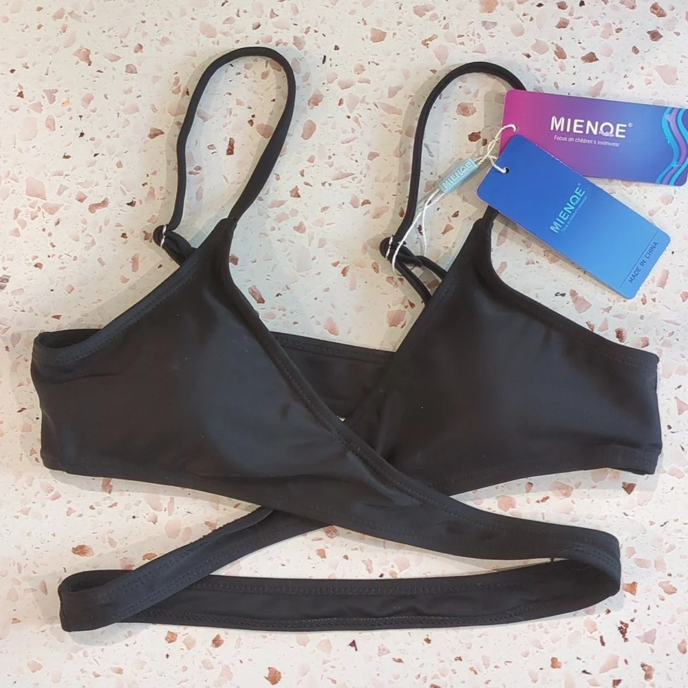 Mienqe | Black Bikini Top Girls Adjustable Straps Foam Cups | L